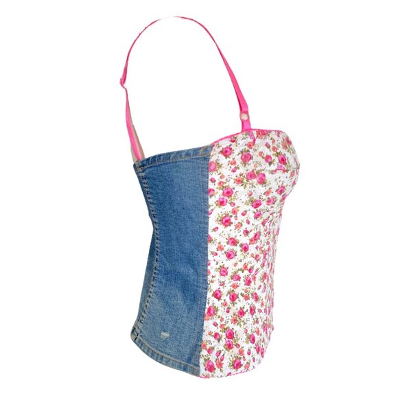 Dolce&Gabbana CORSET Pink Floral Bustier  D&G Denim Back Bustier Top Size Small - Picture 12 of 16
